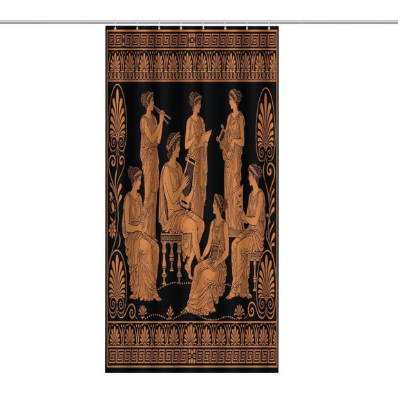 Greek Women Musicians Lyre Art Deco Border Pattern Print Shower Curtain,Cloth Fabric Waterproof Polyester Bathroom Home Decor Set with Hooks