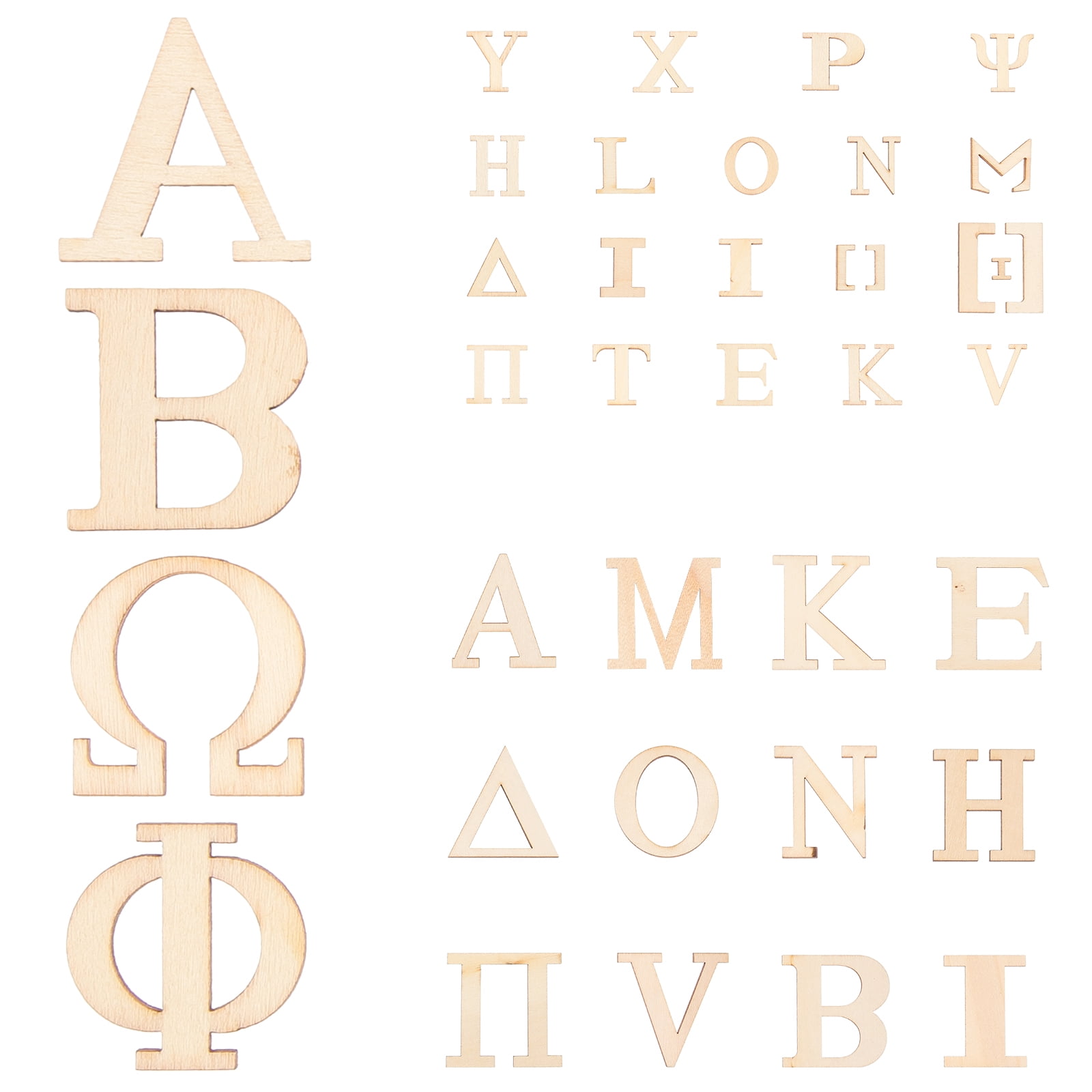 Greek Wooden Letters for DIY Crafts and Wall Decor (72pcs)