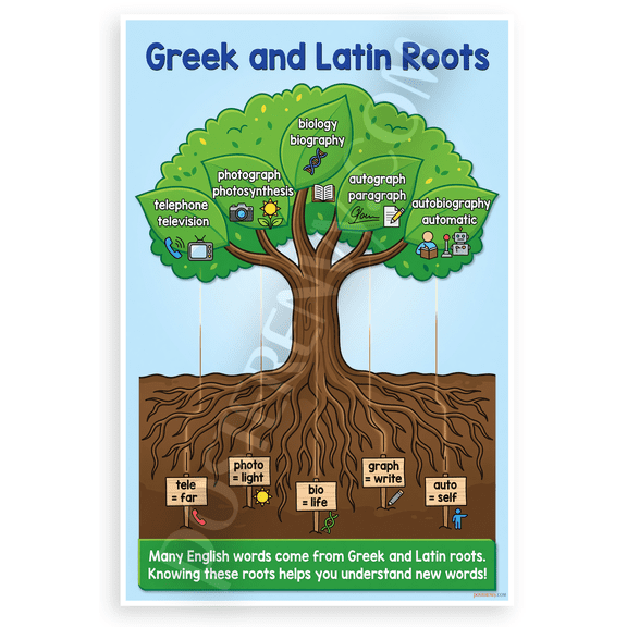 Greek and Latin Roots Tree Educational 12x18 US Made Poster