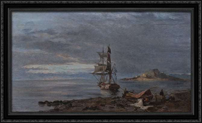 Greek frigate at anchor 40x24 Large Black Ornate Wood Framed Canvas Art ...