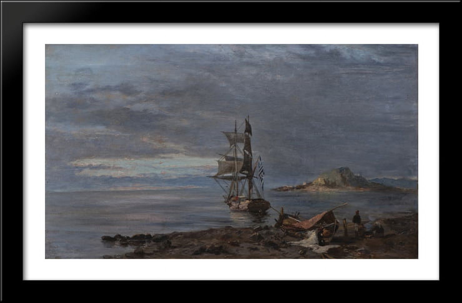 Greek frigate at anchor 40x24 Large Black Wood Framed Print Art by ...