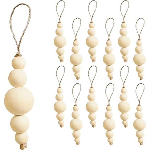 TETOU Boho Christmas Tree Ornaments,12pcs Rustic Wooden Beads Natural Modern Minimalist Xmas Decorative for Home Christmas Tree Bohemian Holiday Decor