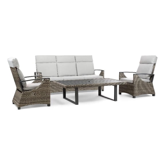 Greemotion 4-Piece Aluminum Outdoor Patio Reclining Sofa Set in Brown