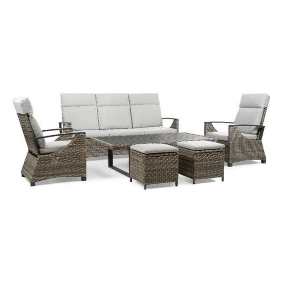 Greemotion Antigua Outdoor 6-Piece Wicker / Rattan Recliner Sofa Set in Gray