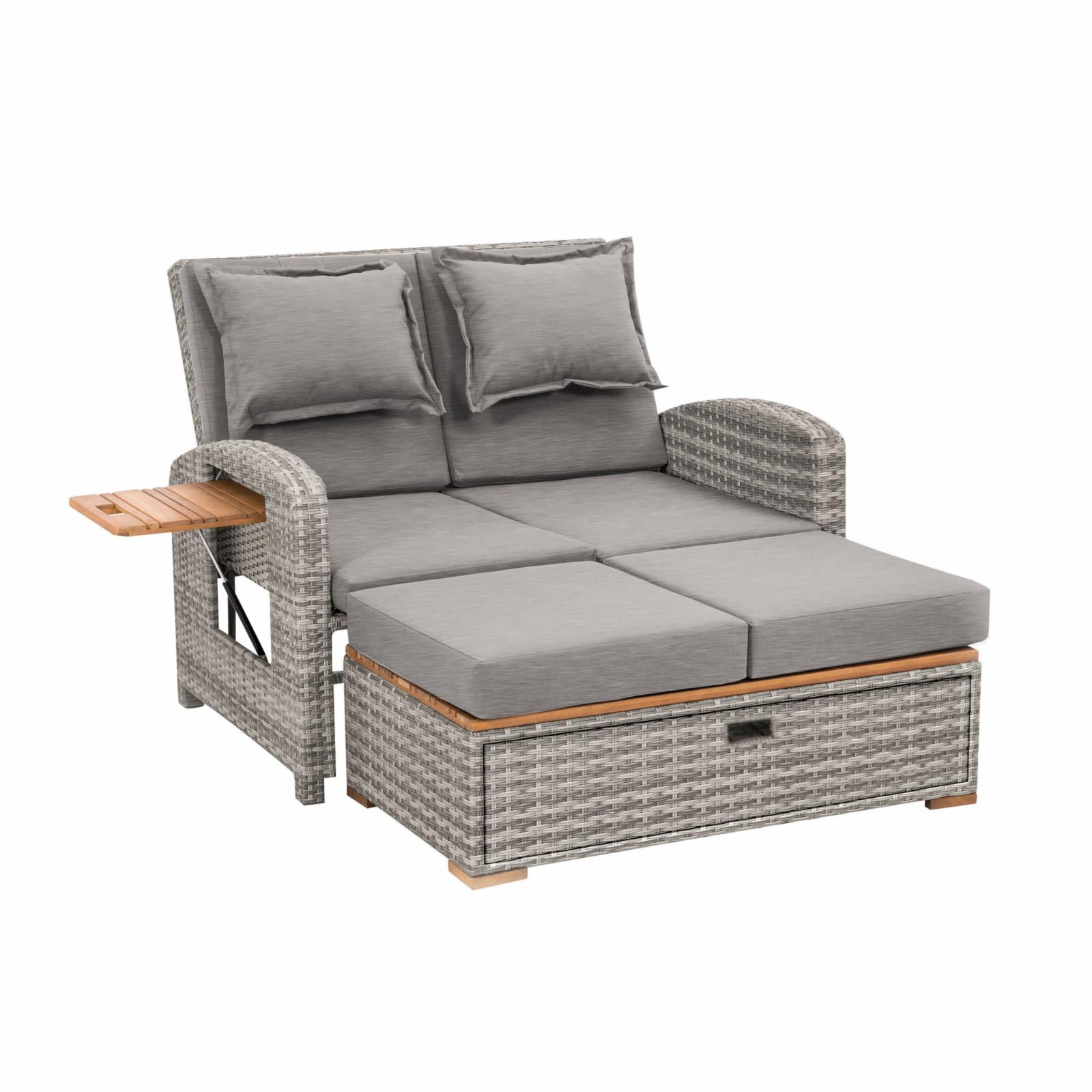 Solid Gray/Natural Modular Bahia Tobago Daybed Wood Greemotion Teak Outdoor in
