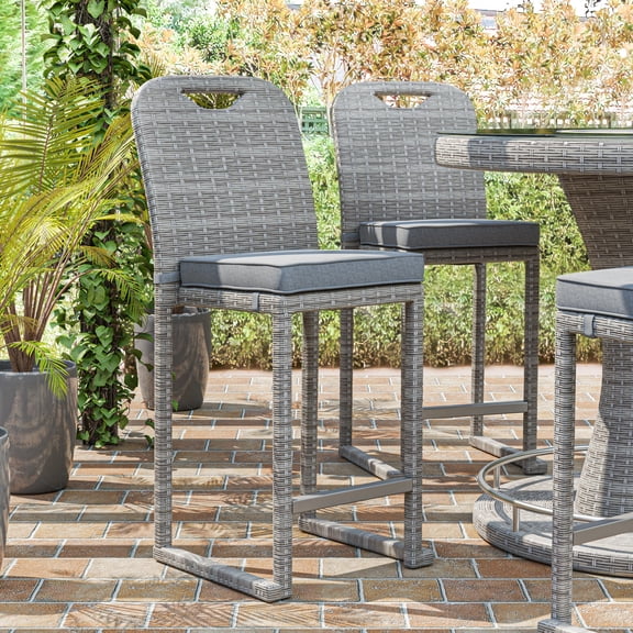 Greemotion Cyprus Stainless Steel Gray Outdoor Bar Height Dining Stools Set of 6