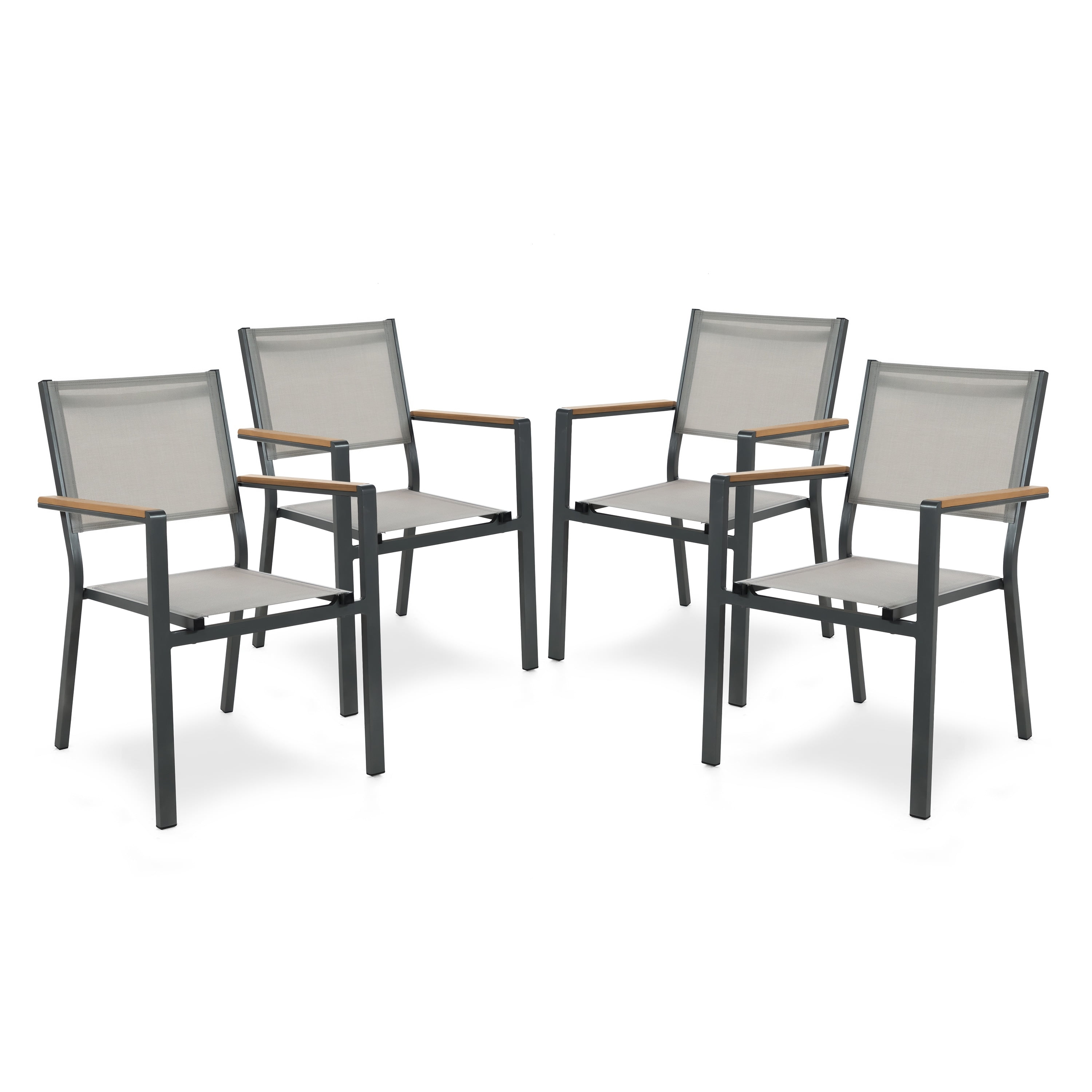 Greemotion Mackay Outdoor Textilene Stackable Dining Chairs with Teak
