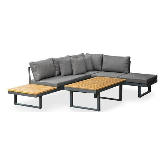 Greemotion San Jose Modular Teak Solid Wood Sectional Sofa in Gunmetal/Natural