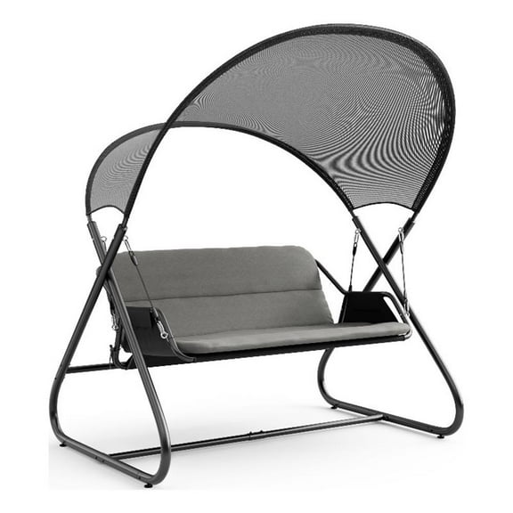 Greemotion Sandor Outdoor Metal Swing with Canopy Sun Shade in Black