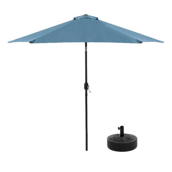 Greemotion Set of 2 Halo 9Ft Blue Tilting Fabric Patio Umbrella with Base