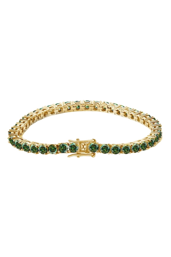 Green 0.1 Carat Moissanite Tennis Bracelets for Women Men Diamond Tennis Bracelet Gold Plated 3MM Tennis Bracelet Men's Diamond Bracelet Birthday Present Diamond Jewelry