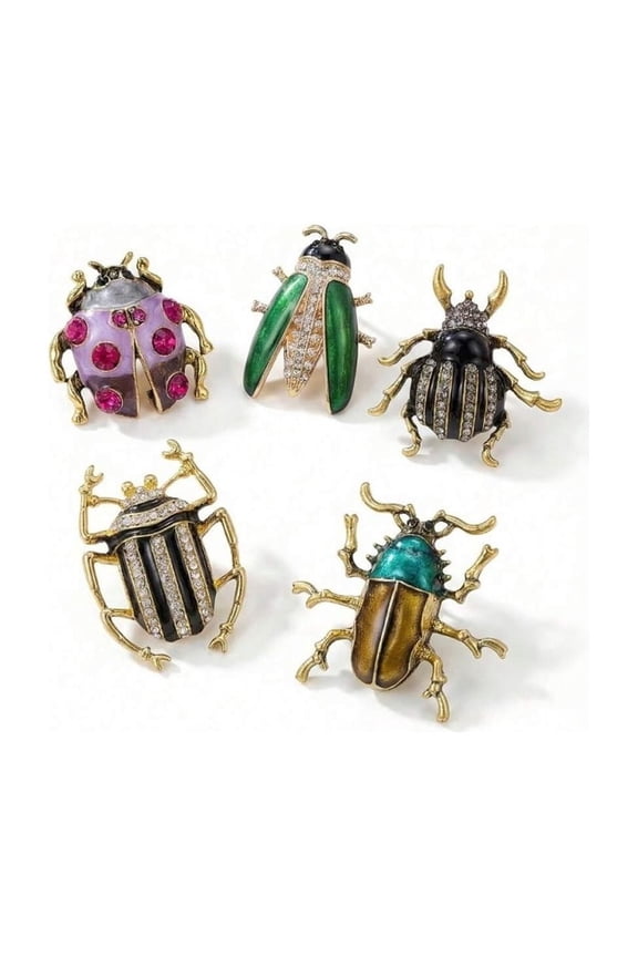 Green 0705 Enamel & Rhinestone Beetle Brooch - Unisex Fashion Jewelry Pin Accessory