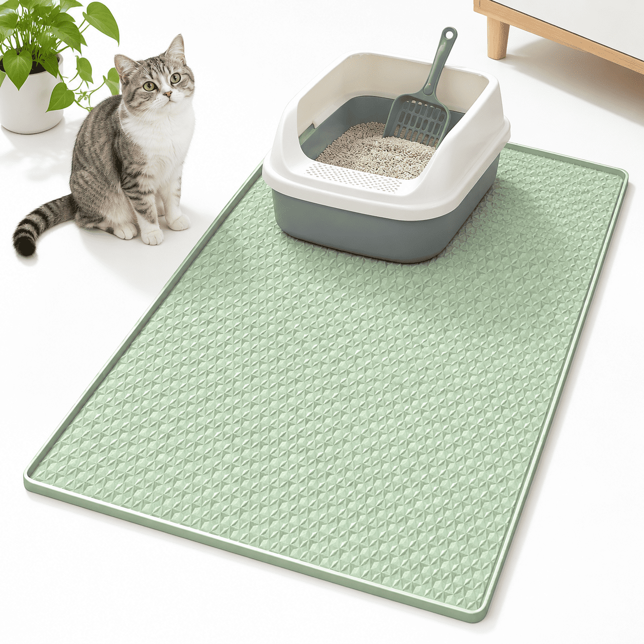 Green 1 Count (Pack of 1) Silicone Cat Litter Mat, 51.2x25.6 In ...