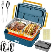 QD-Gotrays Portable Electric Lunch Box, 1.5L Capacity, 3-in-1 Functionality, Dual-zone Temperature Control, Aluminum Plate Base, 304 SS Inner Tank, 110V/240V Power Adapter