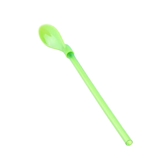 Green 10 Pack Stir Spoon and Straw Combo Reusable Plastic Stirring Spoon With Straw for Tea Juice Smoothie Drink Mixing Party Wedding Kitchen Utensils