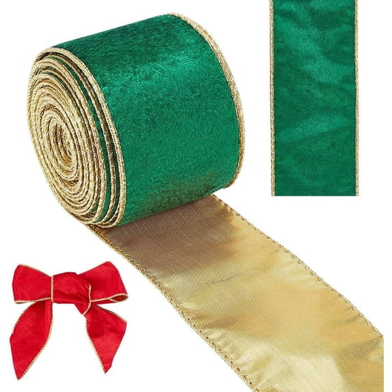 Green 10 Yards(9.14m) Single Face Velvet Wired Ribbon 2-1/2inch(6.2cm) Wide Green Velvet Christmas Ribbon Trimming Satin Ribbon Rolls Polycotton Ribbon Trim for Tree Wreaths Decor Gift Wrapping