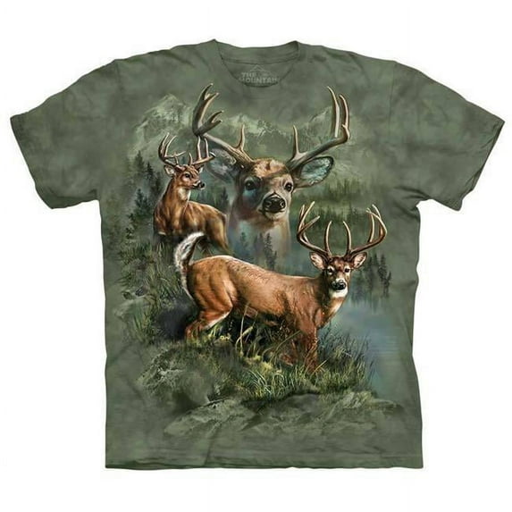 Green 100% Cotton Deer Collage Realistic Graphic T-Shirt