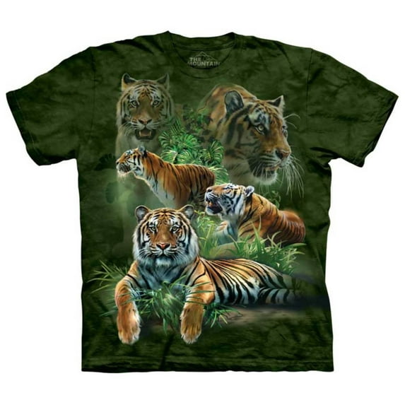 Green 100% Cotton Jungle Tigers Realistic Graphic T-Shirt