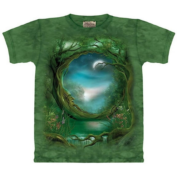 Green 100% Cotton Moon Tree Graphic Novelty T-Shirt