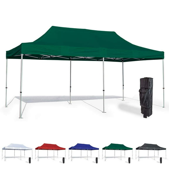 Green 10x20 Pop Up Canopy Tent - Durable Aluminum Frame with Water-Resistant Polyester Fabric Top - Sturdy Wheeled Canopy Bag and Stake Kit Included (5 Color Options)