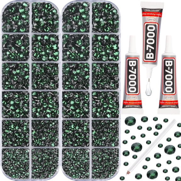Green 11000 Pcs Flatback Plastic Rhinestones with 45ml B7000 Glue for DIY, Crafts, Decoration