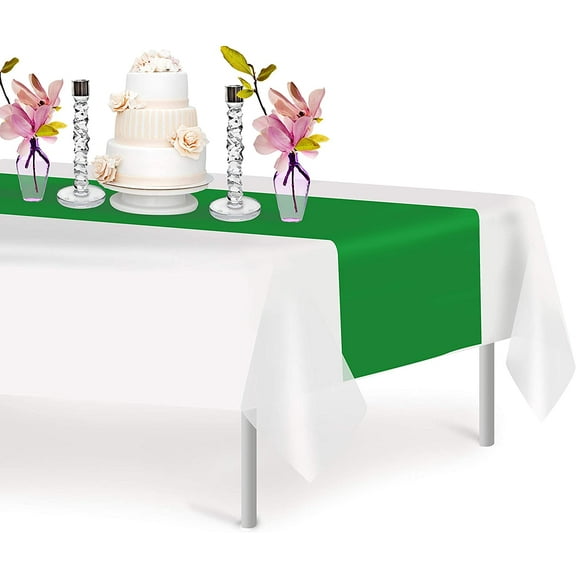 Green 12 Pack Premium Disposable Plastic Table Runner 14 x 108 Inch. Decorative Table Runner for Dinner Parties & Events, Decor By Grandipity