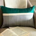 thumbnail image 1 of Green 12"x18" (30x45 cm) Lumbar Pillow Cover, Silk Color Blocking & Patchwork Oblong Pillow, Modern Pattern Striped Style - Plush Green Silk, 1 of 10