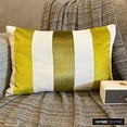 thumbnail image 1 of Green 12"x20" (30x50 cm) Lumbar Pillow Cover, Velvet & Linen Patchwork Oblong Pillow, Striped Pattern Modern Style - Swathe Chartreuse, 1 of 10