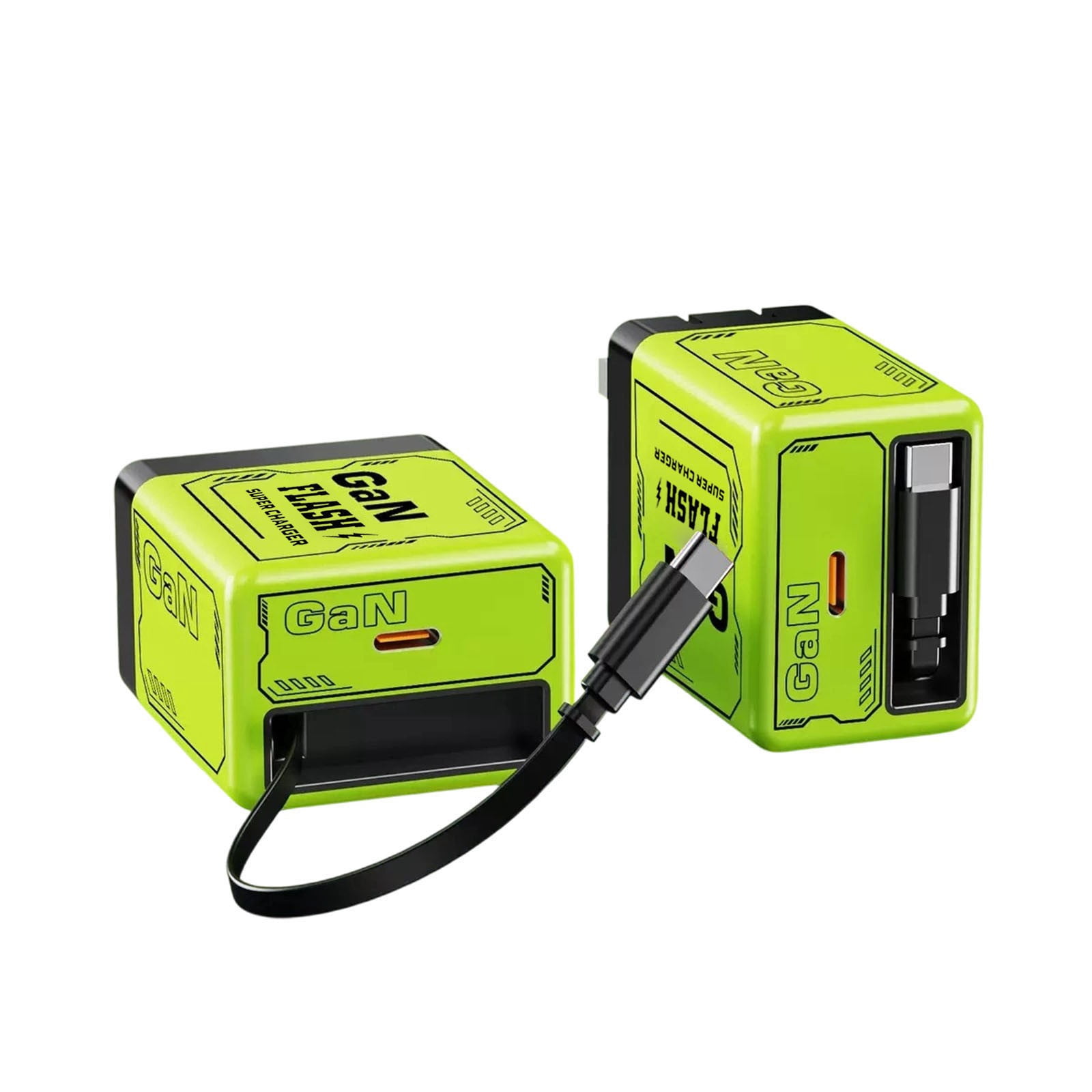 Green 120W Gan Fast Charger With Retractable Type C Cable And Usb Ports ...