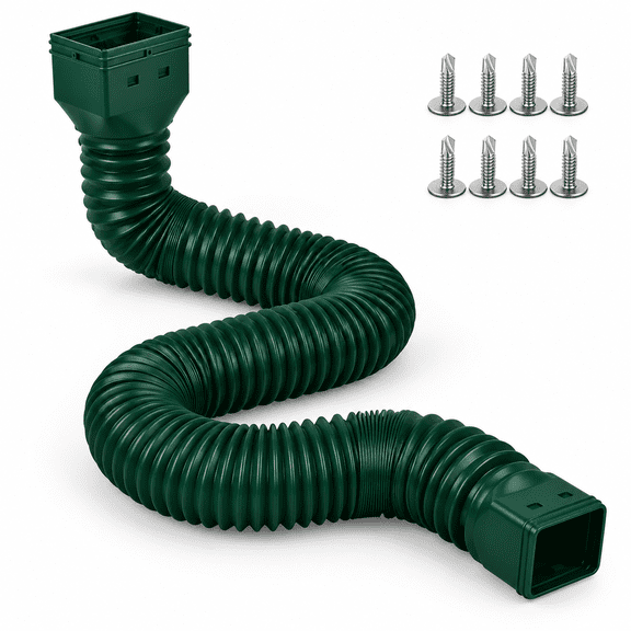 Green 16.5ft Flexible Gutter Downspout Extension, 4" Diameter Adjustable Rainwater Drain Extender