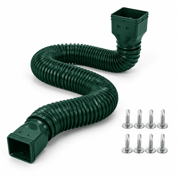 Green 16.5ft Flexible Gutter Downspout Extension, 4" Diameter Extendable Rain Drain