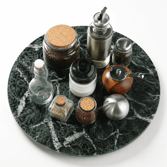 Green 16 Inch Marble Lazy Susan Turntable Organizer for Kitchen and Home Storage