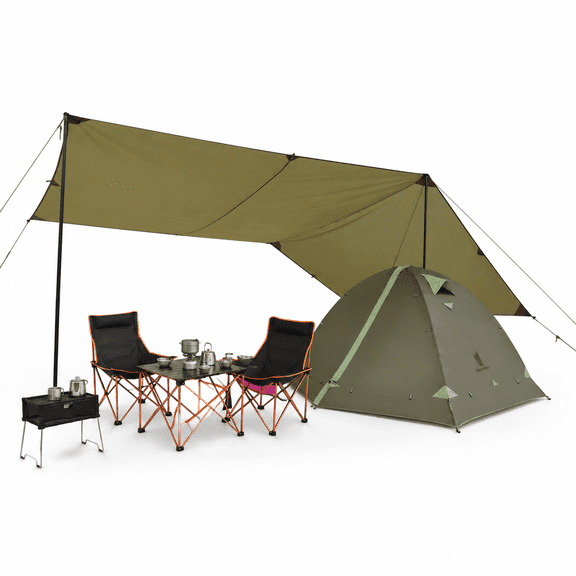 Green 17 x 10 Ft Waterproof Camping Tarp Rain Fly with 172 Sq. Ft. Coverage