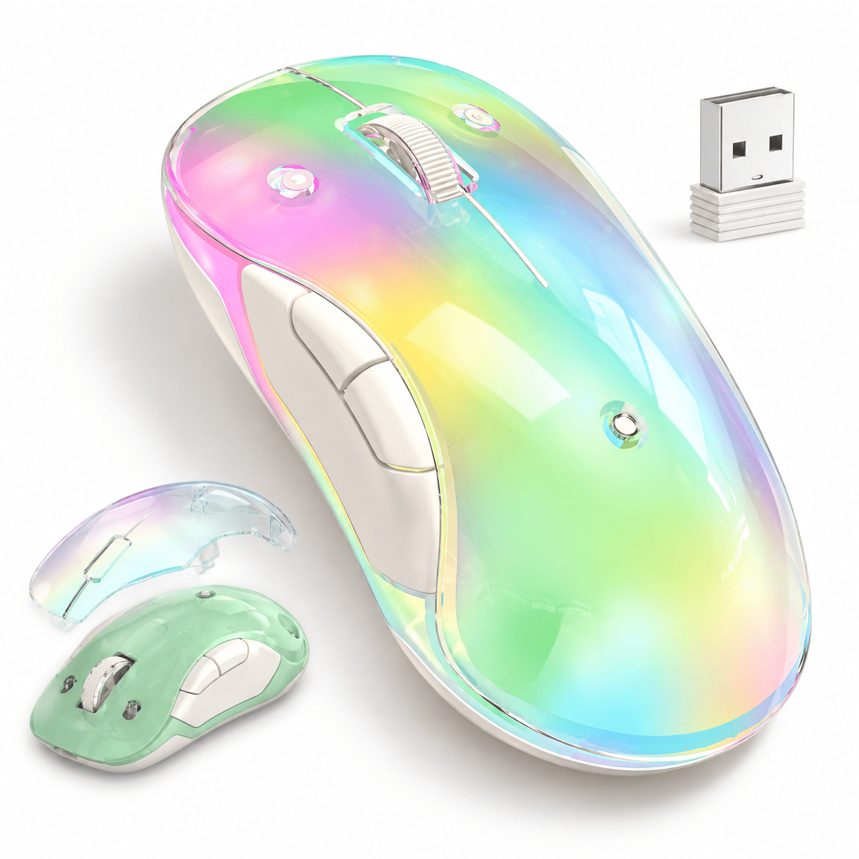Green 2.4G Wireless RGB LED Rechargeable Computer Mouse with Detachable ...