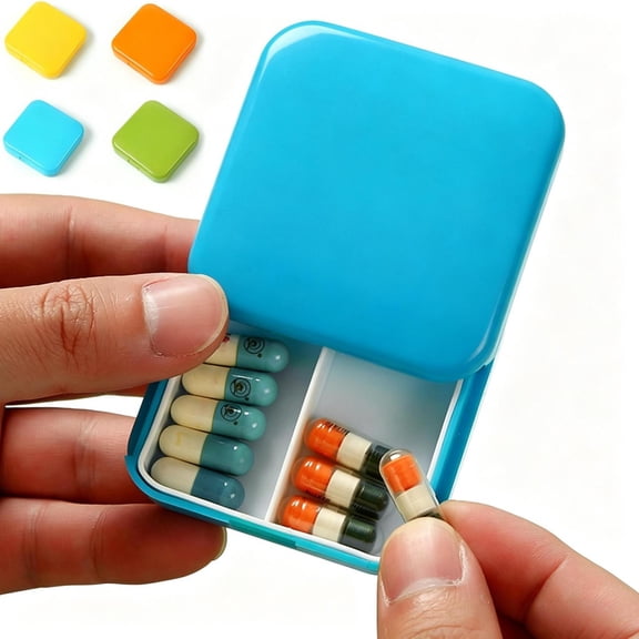Green 2-Compartment Mini Pill Organizer, Moisture-Proof Light-Blocking Crush-Resistant Portable Travel Pill Case, Compact Airtight Storage Box for Pills, Jewelry & Small Accessories