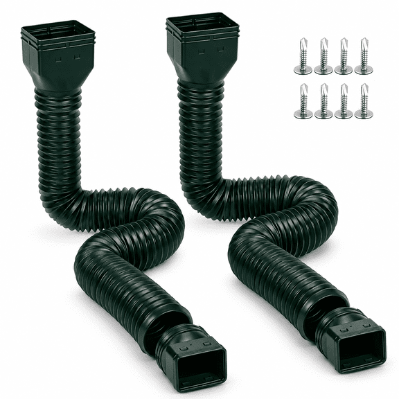 Green 2 Pack 4 Inch Diameter Flexible Gutter Downspout Extensions, Adjustable 21" to 67"