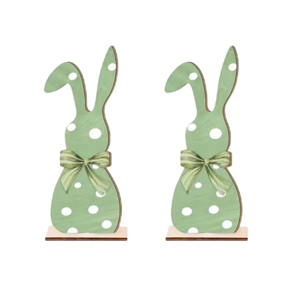 Green 2 Piece Easter Bunny Wooden Figurine Set Decorate Your Desk Coffee Table Windowsill Mantel Or Dining Table Home Decor and Holiday Accents 5.12 Inches