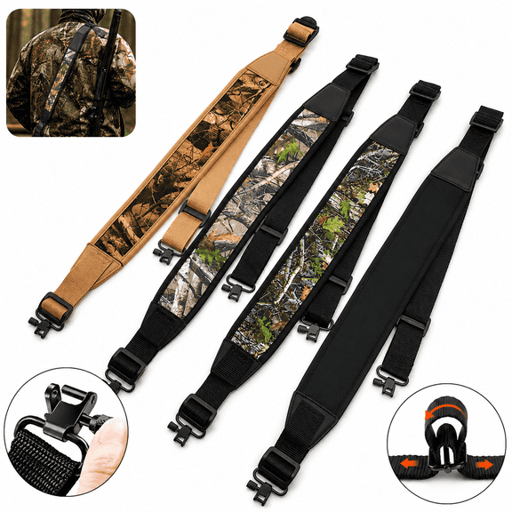 Green 2 Point Rifle Sling with Swivels Adjustable Camouflage Hunting Gun Strap Neoprene Shoulder Padded Rifle Carry Sling for Rifle Shotgun Outdoor Hunting Shooting Tactical Shoulder Strap
