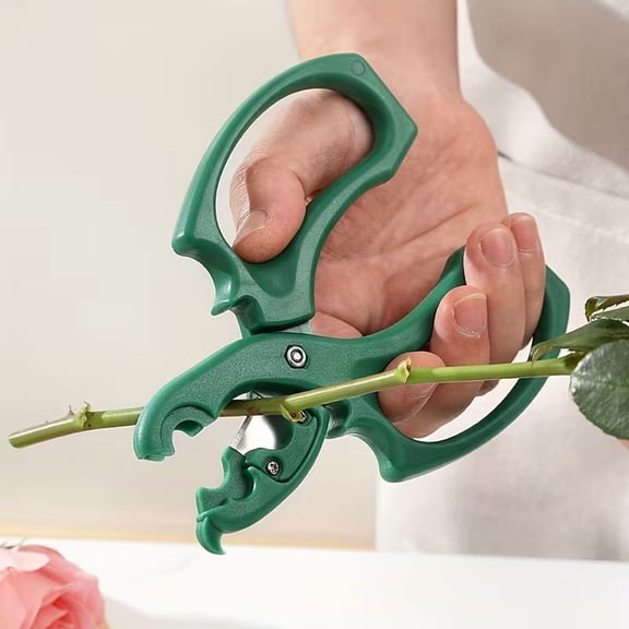 Green 2-in-1 Floral Shears & Pruning Scissors, Stainless Steel Garden Rose Thorn Remover, Professional Florist Cutting Tool for Flower Arranging & Gardening