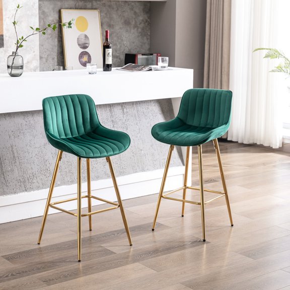 Green, 20.08 in Depth - Chrome Footrest Feature - Home Bar Scenario - Soft and Cozy Seating