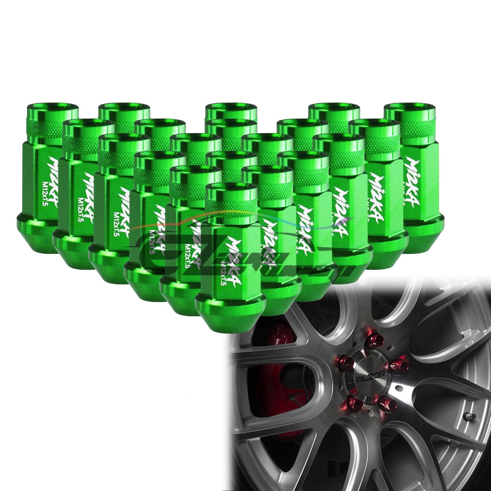 Green 20 PCS M12X1.5mm Screw Lug Nuts Short Tuner Aluminum Wheels Rims Cap WN01 Mi2KA