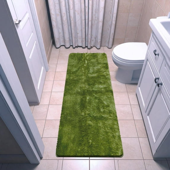 Green 20"x54" Non Slip Runner Bath Mat, Plush Bathroom Rug