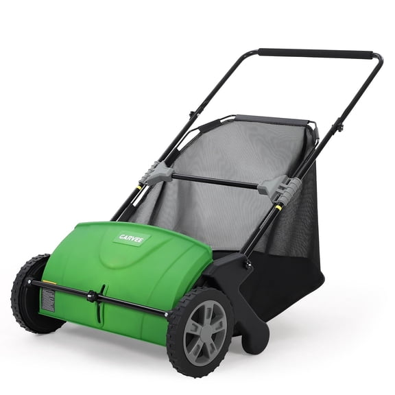 Green 21 Inch Dual Brush Push Leaf Grass Lawn Sweeper