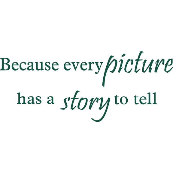 Green 22" x9" Decaltor Because Every Picture Has a Story to Tell Removable Quotes Sayings Words Art Decor Lettering Vinyl Wall Art Inspirational Uplifting