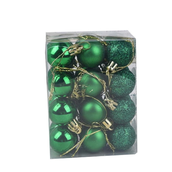 Green 24-Piece Christmas Tree Ball Ornament Set 1.2-Inch Diameter Shatterproof Plastic Decor For Holiday Decoration