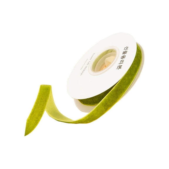 Green 2Cm Wide Single Side Velvet Ribbon, 7 Yards For Diy Crafts Gift Wrapping, Soft & Durable
