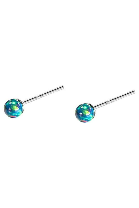 Green 2mm Opal Stud Earrings Sterling Silver Colorful Stone Tiny Ball Cartilage Mini Studs Earrings for Women