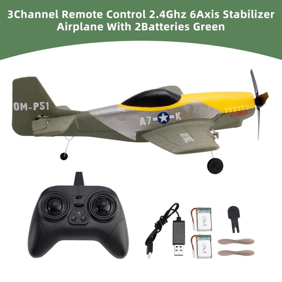 Green 3-Channel 2.4GHz RC Airplane with 6-Axis Gyro Stabilizer Includes 2 Batteries