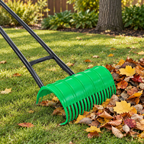 Green 3-In-1 Garden Rake Leaf & Lawn Debris Picker Upper Tool
