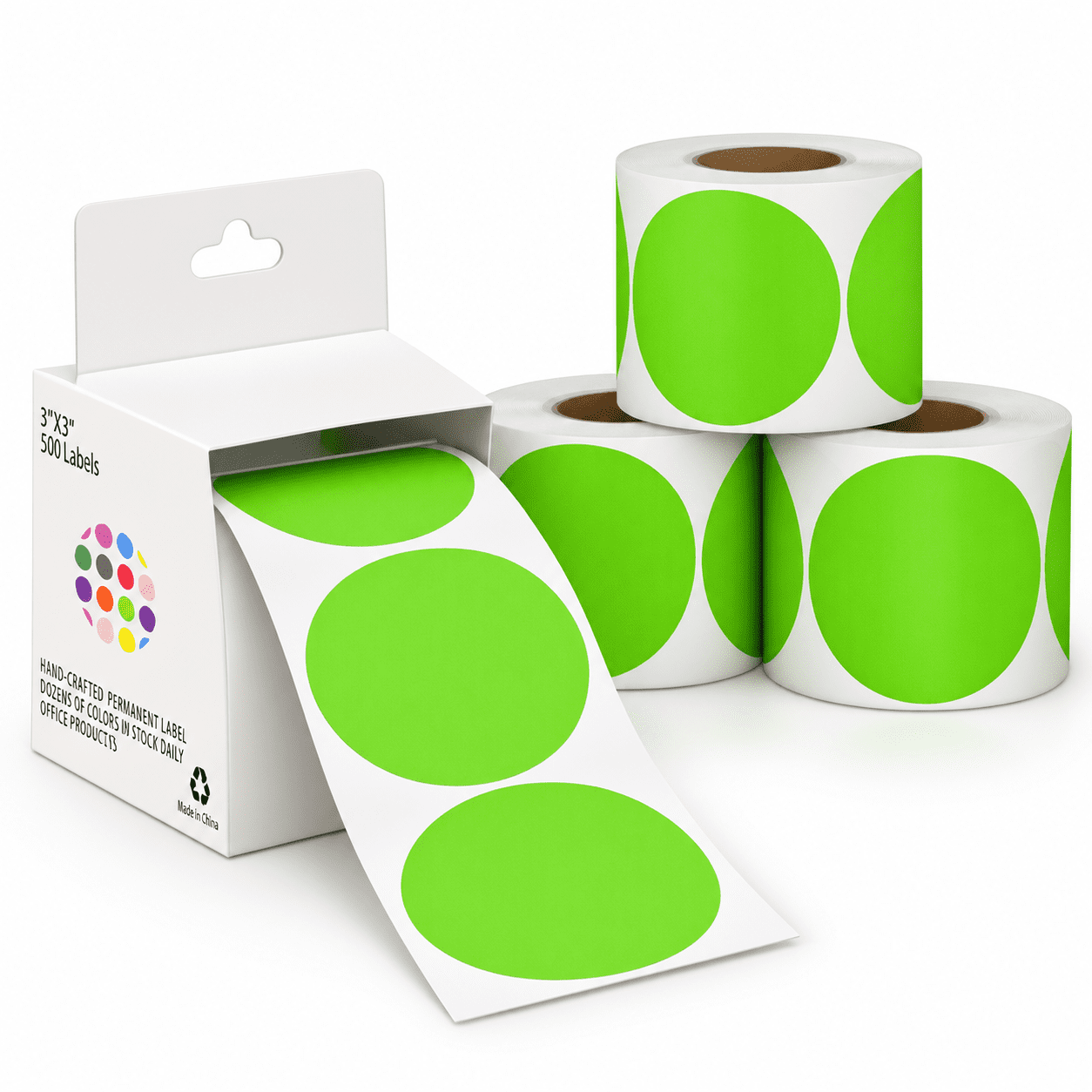 Green 3 Inch Round Adhesive Color Coding Labels, 4 Rolls-2000 Pack for ...